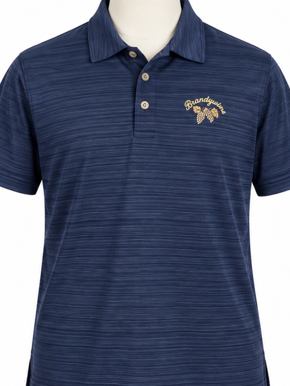 Ashworth Men’s Large L Navy Blue Striped Golf Polo Shirt Brandywine Embroidered